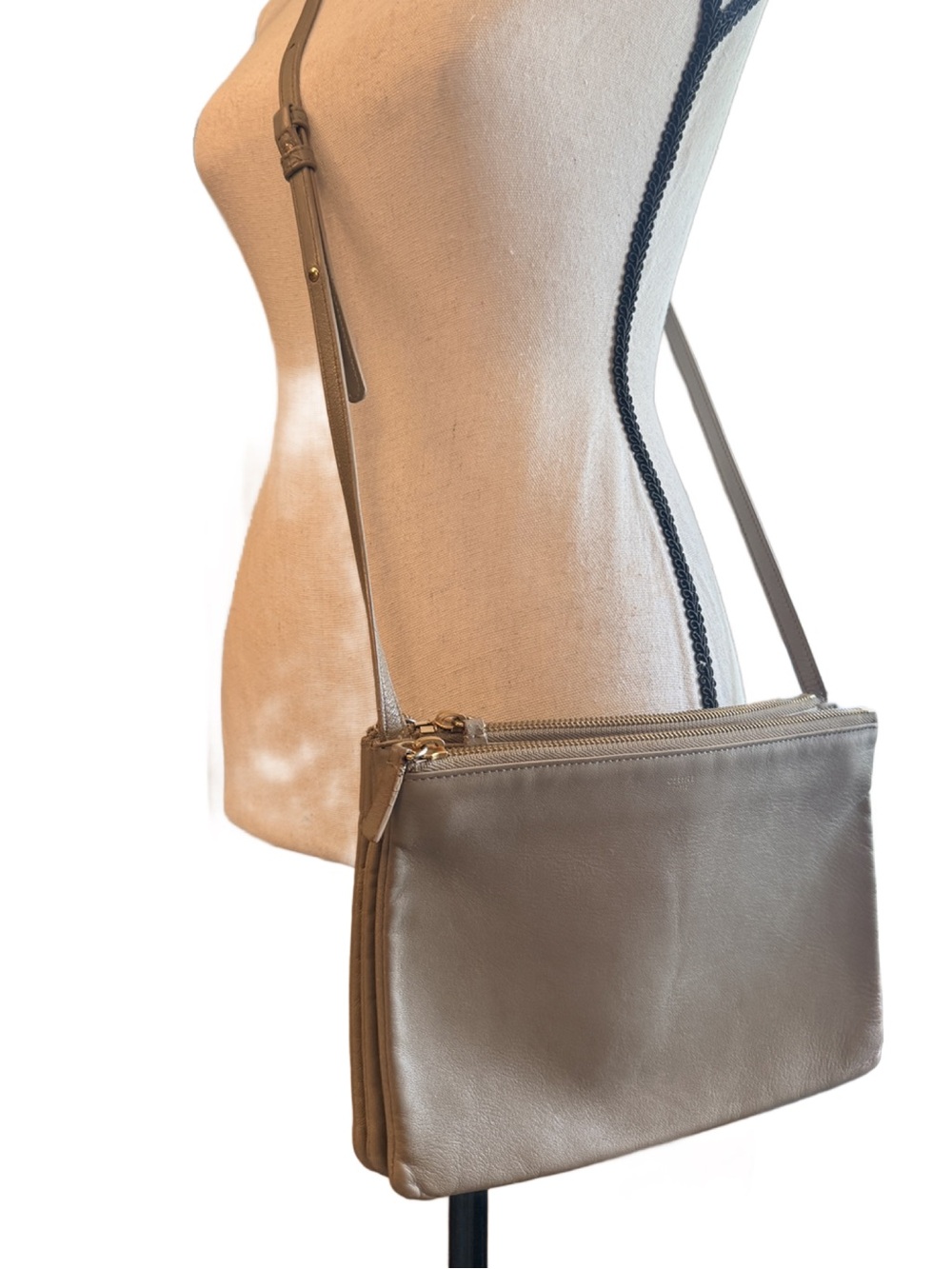 Celine Large Trio Crossbody Bag Greige Lambskin Leather | Phoebe Philo Era - Picture 4 of 16